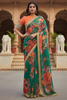 Enchanting Green Floral Printed Organza Festival Wear Saree With Blouse