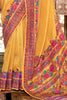 Bewitching Yellow Floral Printed Silk Haldi Wear Saree With Blouse