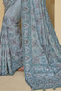 Pacifying Powder Blue Thread Embroidered Organza Engagement Wear Saree