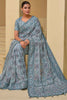 Pacifying Powder Blue Thread Embroidered Organza Engagement Wear Saree