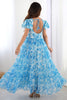 Awesome Sky-Blue Printed Georgette Casual Wear Dress