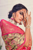 Captivating Pink Floral Printed Silk Engagement Wear Saree With Blouse
