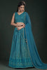 Rama Blue Thread Embroidered Georgette Reception Lehenga With Dupatta