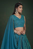 Rama Blue Thread Embroidered Georgette Reception Lehenga With Dupatta