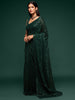 Awesome Deep Green Sequined Georgette Party Wear Saree