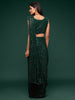 Awesome Deep Green Sequined Georgette Party Wear Saree