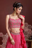 Pink Embroidered Chinnon Wedding Wear Lehenga Choli