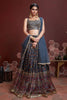Blue Embroidered Chinnon Silk Wedding Wear Lehenga Choli