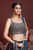 Blue Embroidered Chinnon Silk Wedding Wear Lehenga Choli