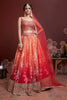 Orange Embroidered Chinnon Silk Wedding Wear Lehenga Choli