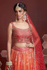 Orange Embroidered Chinnon Silk Wedding Wear Lehenga Choli