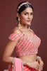 Peach Zari Embroidered Organza Silk Designer Lehenga With Dupatta