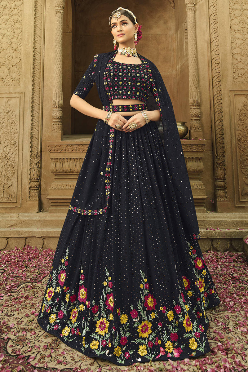 Black Thread Embroidered Georgette Paint Suit