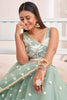 Pista Green Thread Embroidered Butterfly Net Lehenga With Designer Choli