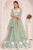 Pista Green Thread Embroidered Butterfly Net Lehenga With Designer Choli