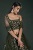 Olive Green Zari Work Georgette Reception Lehenga With Dupatta