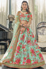 Mint Green Floral Printed Art Silk Engagement Lehenga Choli With Dupatta