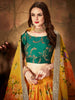 Radiant Yellow Digital Printed Organza Silk Bridal Lehenga Choli With Green Blouse