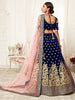 Stunning Navy Blue Floral Embroidery Velvet Bridal Lehenga Choli With Dupatta