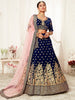 Stunning Navy Blue Floral Embroidery Velvet Bridal Lehenga Choli With Dupatta