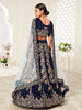 Beautiful Navy Blue Heavily Embroidery Velvet Wedding Lehenga Choli