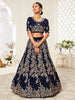 Beautiful Navy Blue Heavily Embroidery Velvet Wedding Lehenga Choli