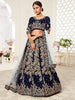 Beautiful Navy Blue Heavily Embroidery Velvet Wedding Lehenga Choli