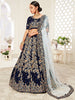 Beautiful Navy Blue Heavily Embroidery Velvet Wedding Lehenga Choli