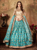 Beautiful Sky Blue Sabyasachi Floral Digital Printed Organza Party Wear Lehenga Choli With Blouse
