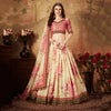 Delightful Off-White Floral Print Organza Silk Wedding Lehenga Choli With Peach Blouse