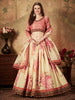 Delightful Off-White Floral Print Organza Silk Wedding Lehenga Choli With Peach Blouse