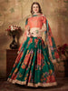 Refreshing Dark Green Floral Print Organza Silk Wedding Lehenga Choli With Orange Blouse