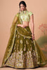 Olive Green Mirror Work Net Party Wear Lehenga Choli