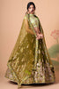 Olive Green Mirror Work Net Party Wear Lehenga Choli