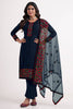 Navy Blue Thread Embroidered Georgette Paint Suit