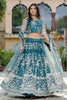 Lovely Teal Blue Thread Embroidered Net Wedding Wear Lehenga Choli