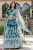 Lovely Teal Blue Thread Embroidered Net Wedding Wear Lehenga Choli
