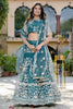 Lovely Teal Blue Thread Embroidered Net Wedding Wear Lehenga Choli