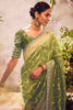 Beautiful Green Zari Weaving Organza Mehendi Wear Saree With Blouse