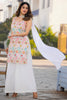 Alluring White Thread Work Chinon Event Wear Palazzo Suit With Dupatta