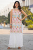 Alluring White Thread Work Chinon Event Wear Palazzo Suit With Dupatta