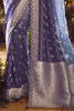 Mesmerizing Blue Zari Weaving Organza Traditional Saree With Blouse