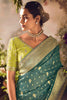 Spectacular Teal Green Zari Weaving Organza Wedding Wear Saree