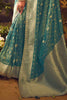 Spectacular Teal Green Zari Weaving Organza Wedding Wear Saree