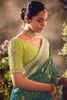 Spectacular Teal Green Zari Weaving Organza Wedding Wear Saree