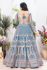 Pretty Sky-Blue Sequins Net Reception Wear Lehenga Choli With Dupatta