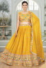 Glorious Mustard Yellow Embroidered Georgette Haldi Wear Lehenga Choli