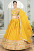 Glorious Mustard Yellow Embroidered Georgette Haldi Wear Lehenga Choli