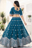 Fabulous Teal Blue Embroidered Georgette Wedding Lehenga Choli