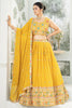 Glorious Mustard Yellow Embroidered Georgette Haldi Wear Lehenga Choli